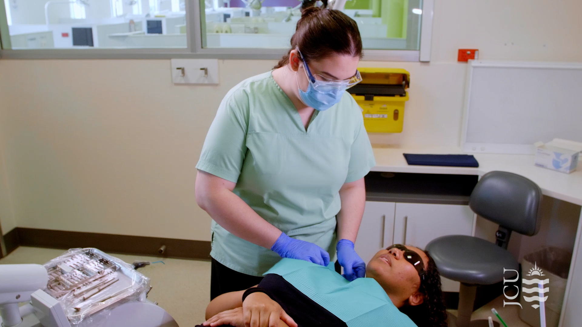 dentistry patient laying in chair. 