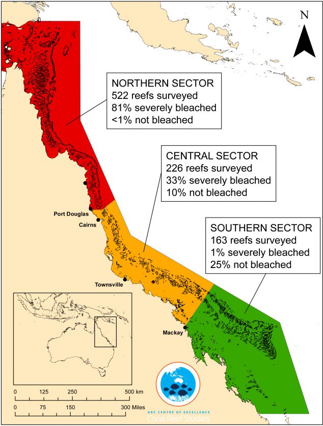 coral bleaching map of the great barrier reef Only 7 Of The Great Barrier Reef Has Avoided Coral Bleaching Jcu Australia coral bleaching map of the great barrier reef