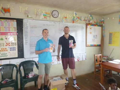 Students Marcus McShane and Mathew Robertson at a Solomon Islands school