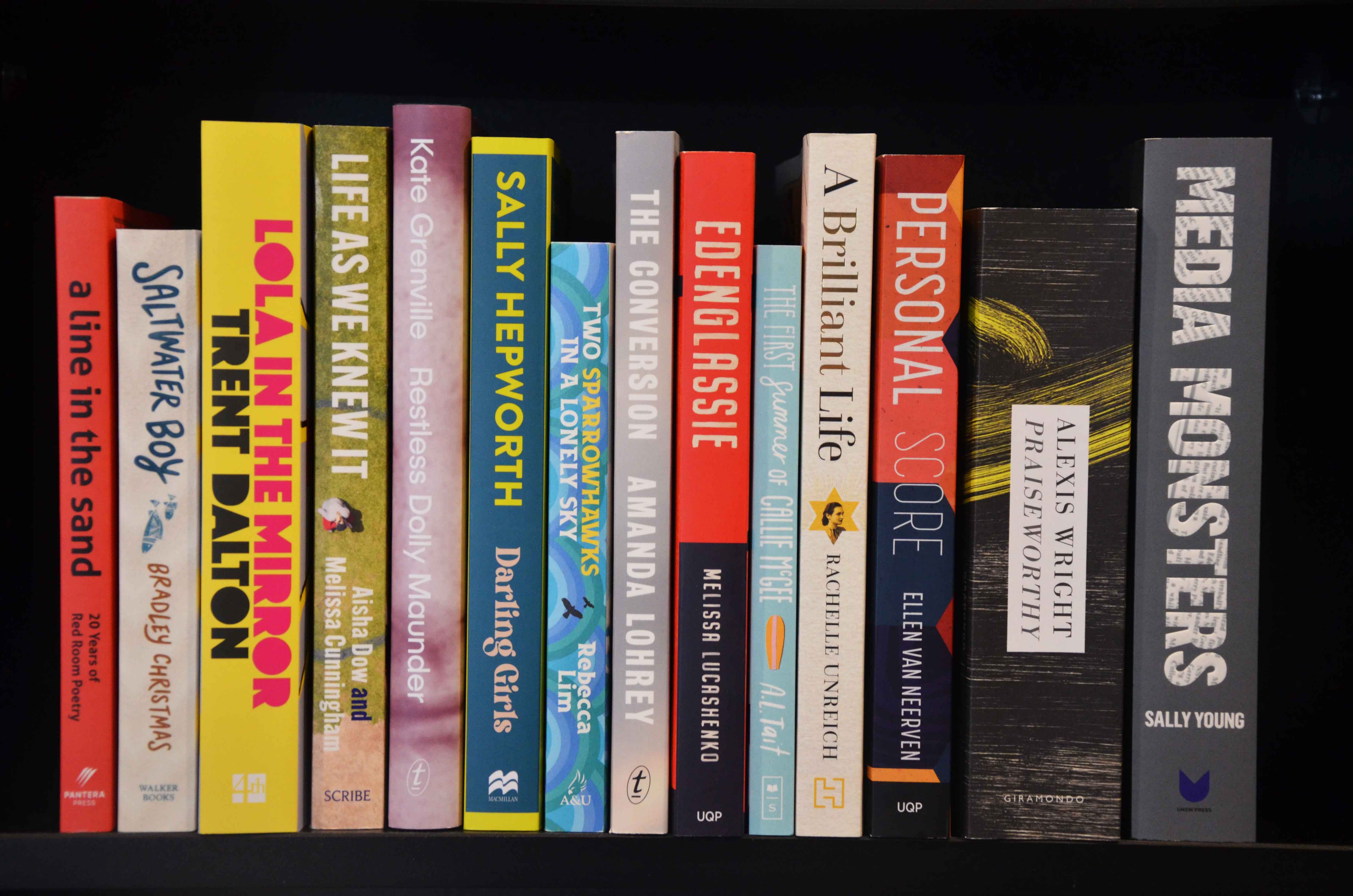 Image of spines from each of the long listed books